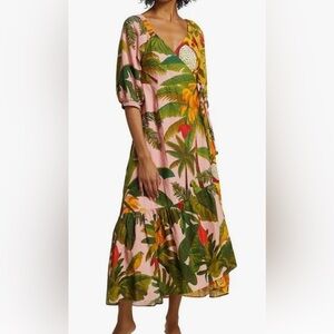 Farm Rio Maxi Mixed Tropical Print Wrap Dress Women’s M NWT